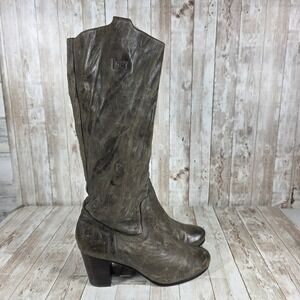 Frye Carson Mid Heel Tab Knee High Leather Boots Women's Size 8M Brown‎